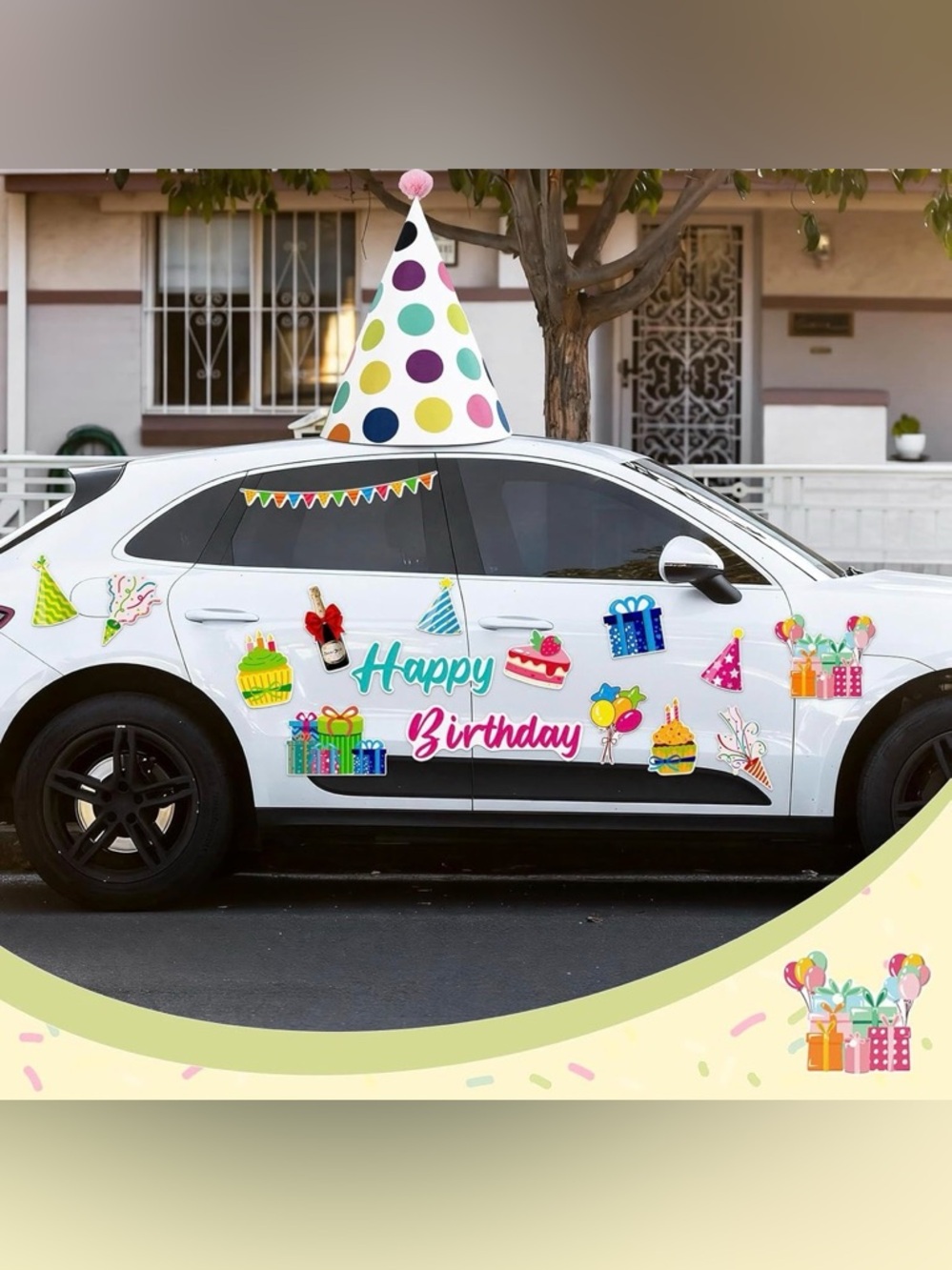 Happy Birthday Car Party Sticker Set - Multicolor